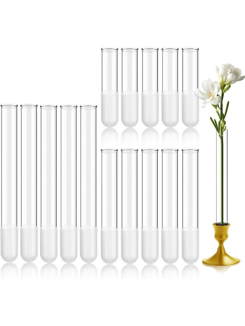 15 Pack Glass Bud Vases & Taper Candle Holders - 3.9", 5.9", 7.9" Decorative Set